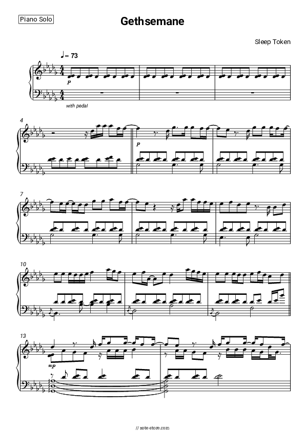 Gethsemane - Sleep Token Piano Sheet Music - Piano.Solo