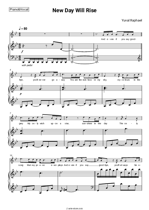 New Day Will Rise - Yuval Raphael Piano Sheet Music with the Voice part - Piano&Vocal