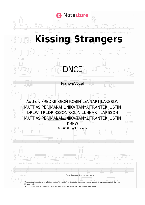 Kissing Strangers - DNCE, Nicki Minaj Piano Sheet Music with the Voice part - Piano&Vocal