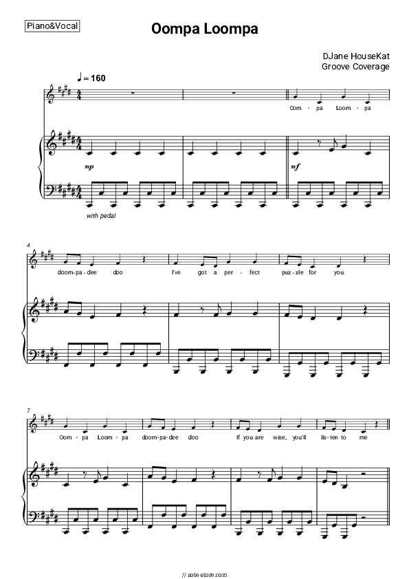 Oompa Loompa - DJane HouseKat, Groove Coverage Piano Sheet Music with the Voice part - Piano&Vocal