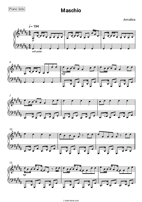 Maschio - Annalisa Piano Sheet Music - Piano.Solo