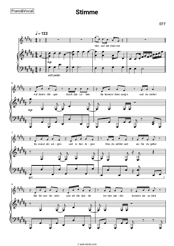 Stimme - EFF Piano Sheet Music with the Voice part - Piano&Vocal