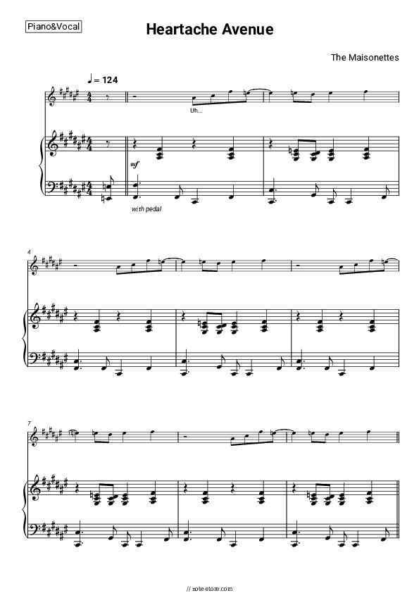 Heartache Avenue - The Maisonettes Piano Sheet Music with the Voice part - Piano&Vocal