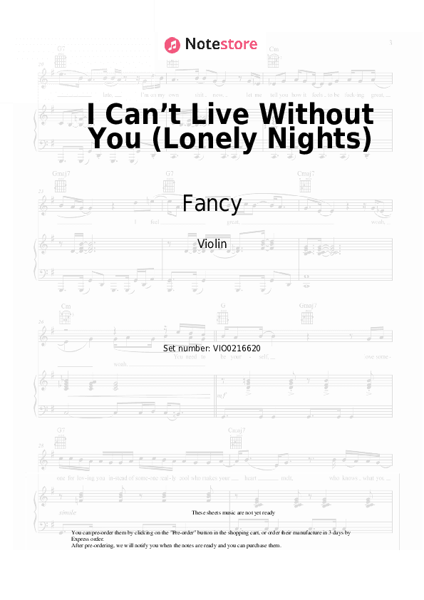 I Can’t Live Without You (Lonely Nights) - Fancy Violin Sheet Music - Violin