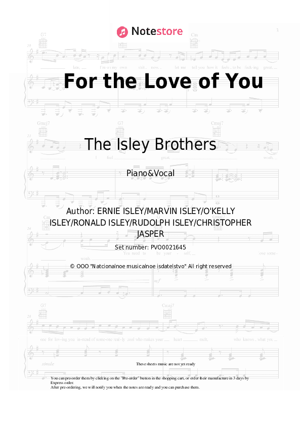 For the Love of You - The Isley Brothers Piano Sheet Music with the Voice part - Piano&Vocal