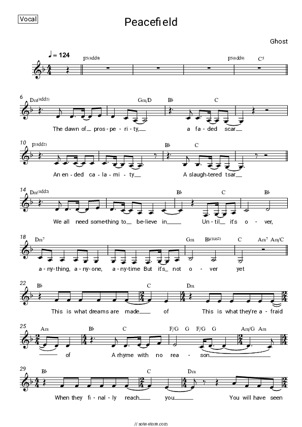 Peacefield - Ghost Vocal Sheet Music - Vocal