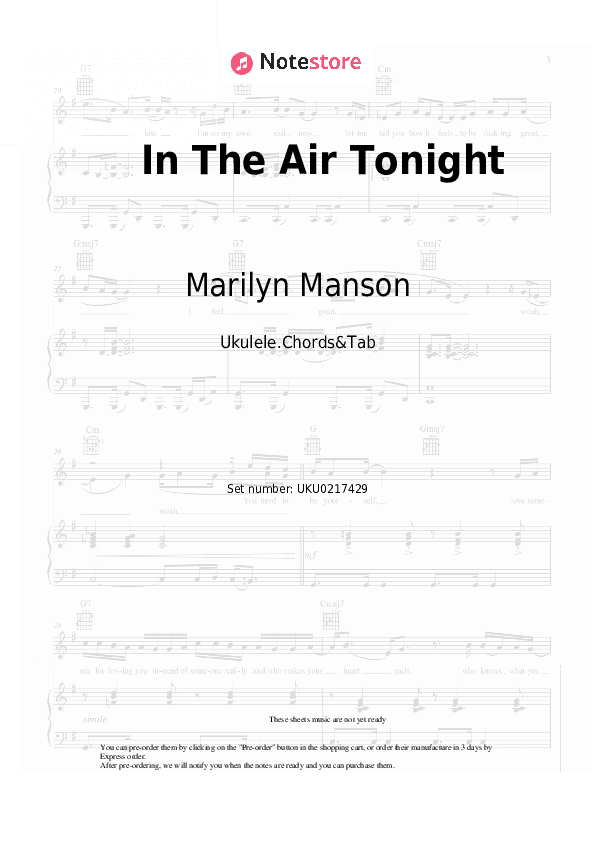 In The Air Tonight - Marilyn Manson Ukulele Sheet Music - Ukulele.Chords&Tab
