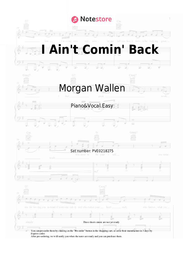 I Ain't Comin' Back - Morgan Wallen, Post Malone Piano Sheet Music Easy and Vocal - Piano&Vocal.Easy