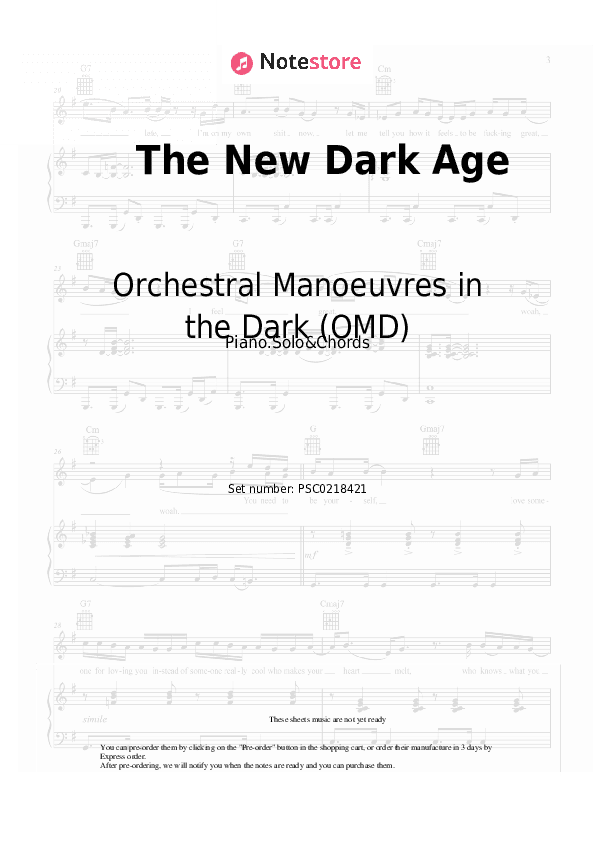 The New Dark Age - Orchestral Manoeuvres in the Dark (OMD) Piano Sheet Music and Chords - Piano.Solo&Chords