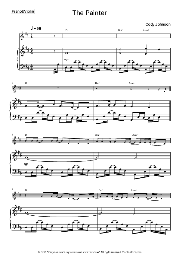 The Painter - Cody Johnson Piano Sheet Music and Violin - Piano&Violin