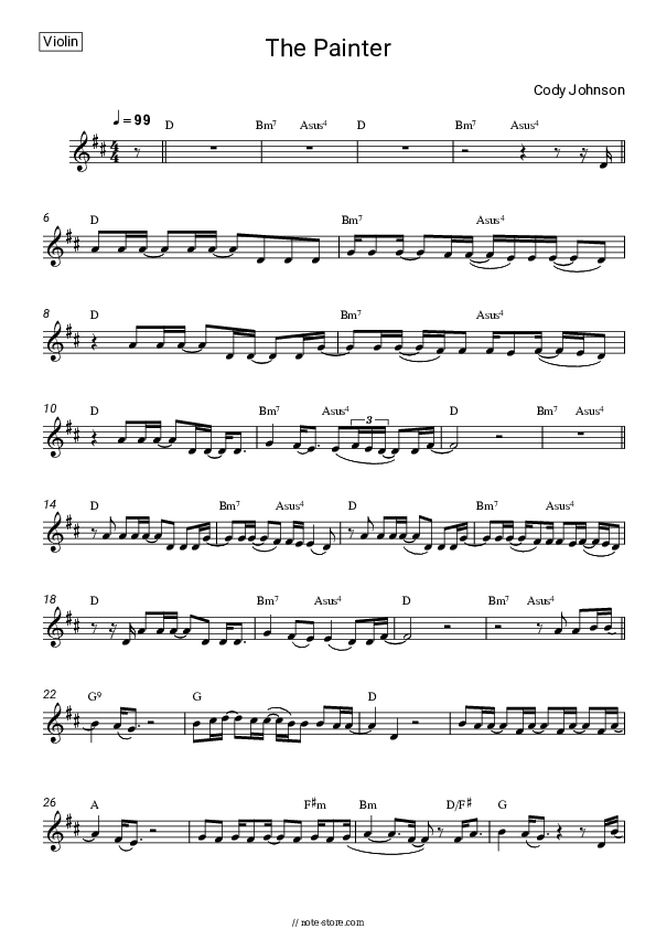 The Painter - Cody Johnson Violin Sheet Music - Violin