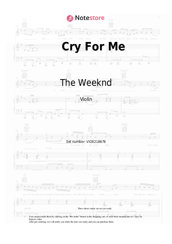 Cry For Me - The Weeknd Violin Sheet Music - Violin