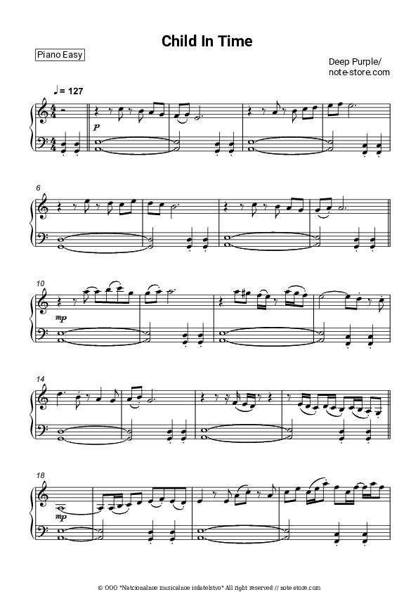 Child In Time - Deep Purple Piano Sheet Music Easy - Piano.Easy