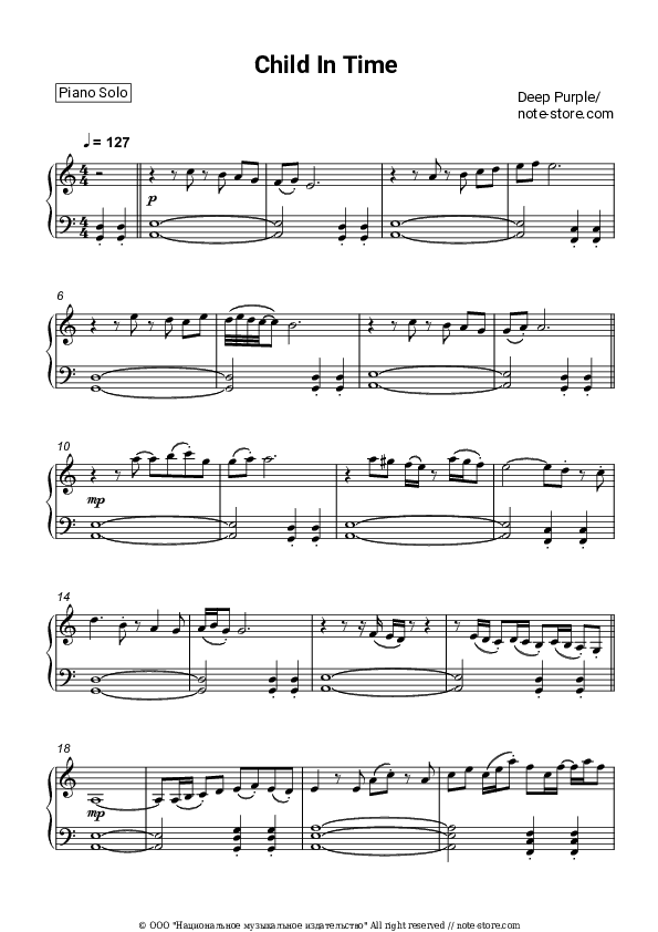 Child In Time - Deep Purple Piano Sheet Music - Piano.Solo