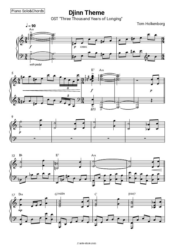 Djinn Theme (OST Three Thousand Years of Longing) - Tom Holkenborg Piano Sheet Music and Chords - Piano.Solo&Chords