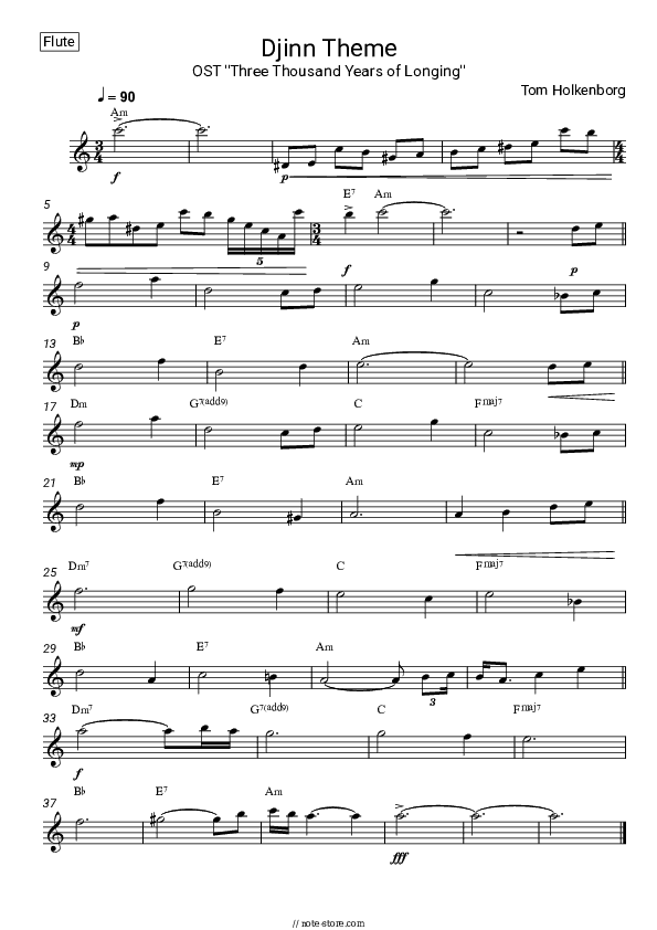 Djinn Theme (OST Three Thousand Years of Longing) - Tom Holkenborg Flute Sheet Music - Flute