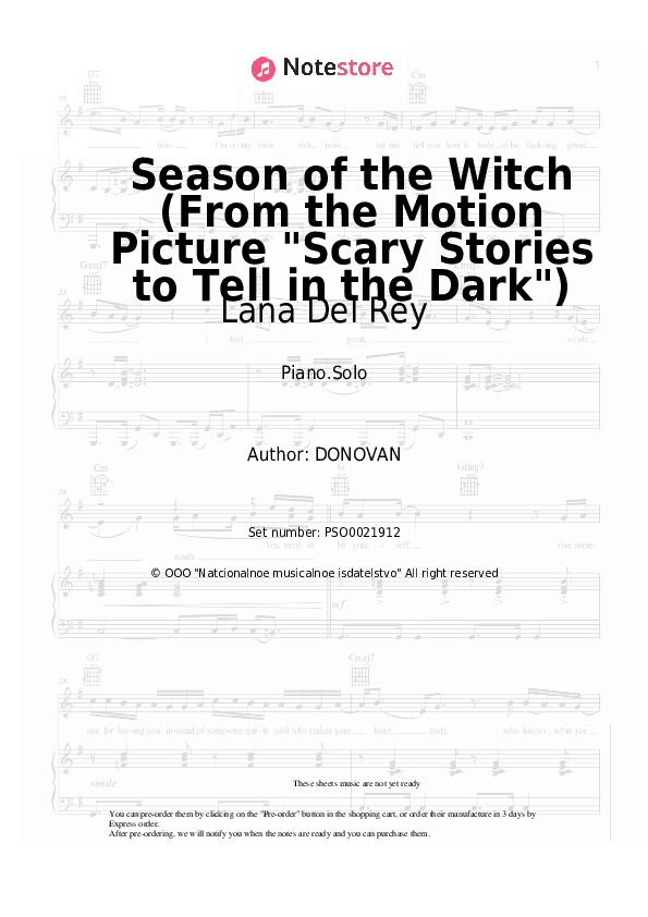 Season of the Witch (From the Motion Picture Scary Stories to Tell in the Dark) - Lana Del Rey Piano Sheet Music - Piano.Solo