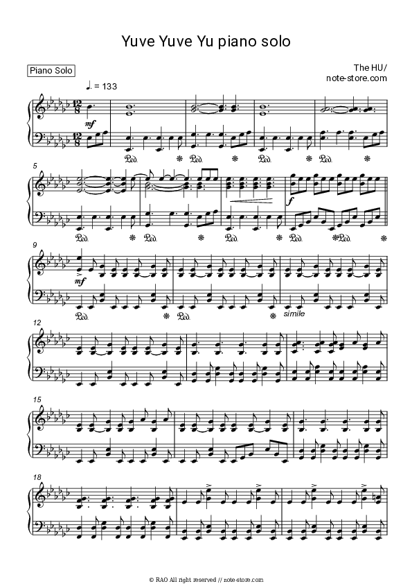 Yuve Yuve Yu - The HU Piano Sheet Music - Piano.Solo