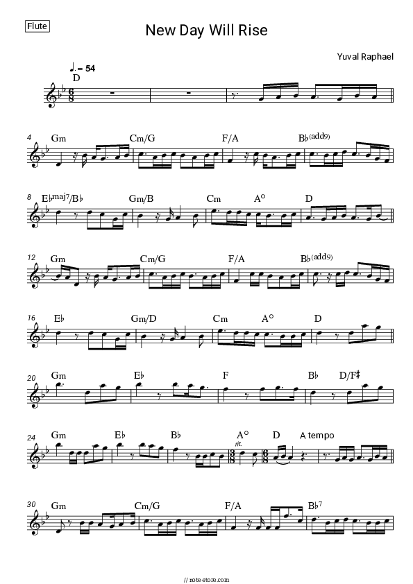 New Day Will Rise - Yuval Raphael Flute Sheet Music - Flute