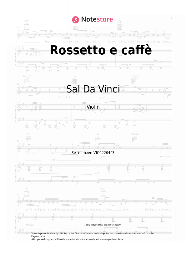 Rossetto e caffè - Sal Da Vinci Violin Sheet Music - Violin