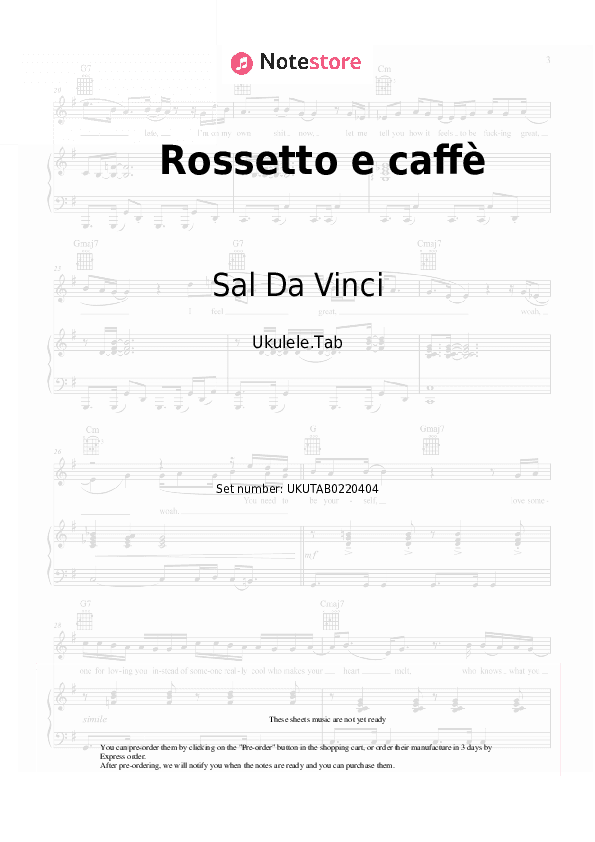 Rossetto e caffè - Sal Da Vinci Sheet Music - Ukulele.Tab