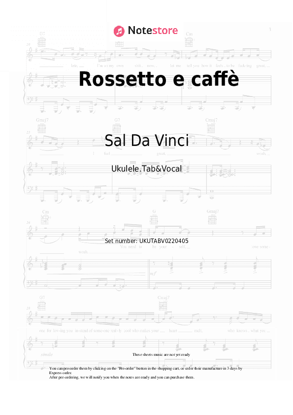 Rossetto e caffè - Sal Da Vinci Sheet Music - Ukulele.Tab&Vocal