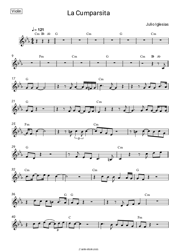 La Cumparsita - Julio Iglesias Violin Sheet Music - Violin
