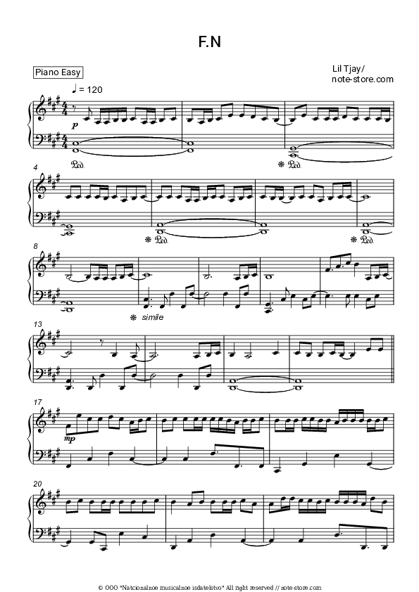 F.N - Lil Tjay Piano Sheet Music Easy - Piano.Easy