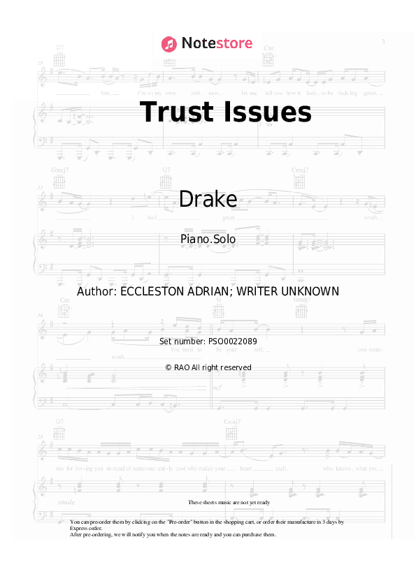 Trust Issues - Drake Piano Sheet Music - Piano.Solo