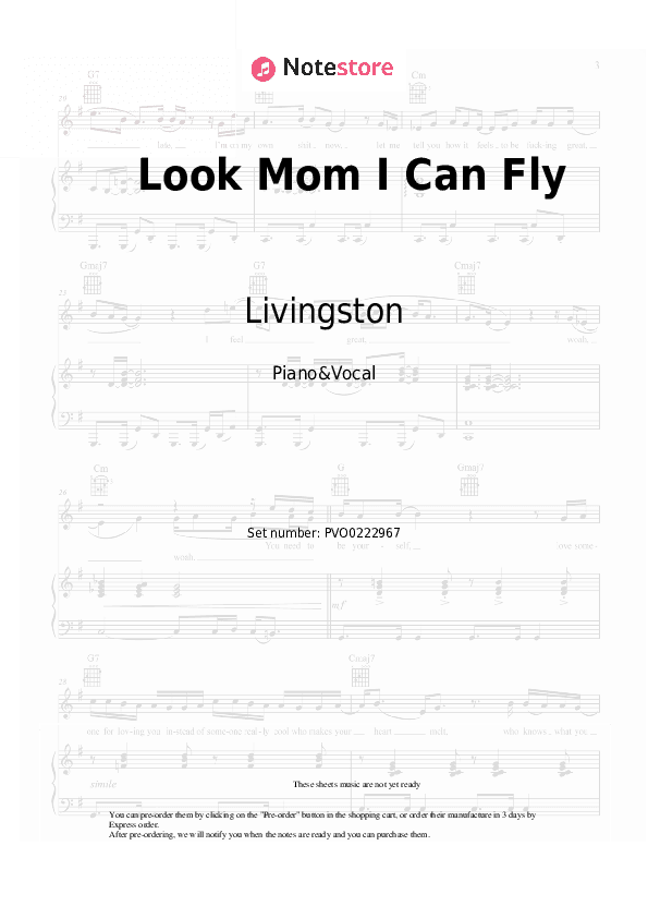 Look Mom I Can Fly - Livingston Piano Sheet Music with the Voice part - Piano&Vocal