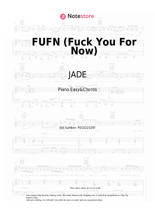 FUFN (Fuck You For Now) - JADE Sheet Music Easy and Chords - Piano.Easy&Chords