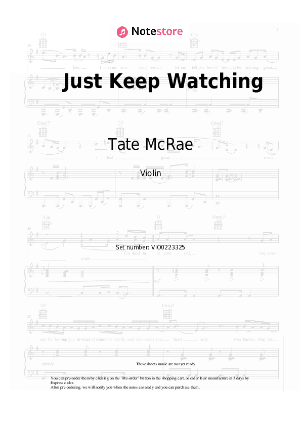 Just Keep Watching - Tate McRae Violin Sheet Music - Violin