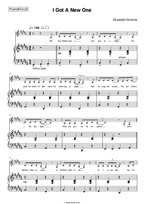 I Got A New One - Elizabeth Nichols Piano Sheet Music with the Voice part - Piano&Vocal