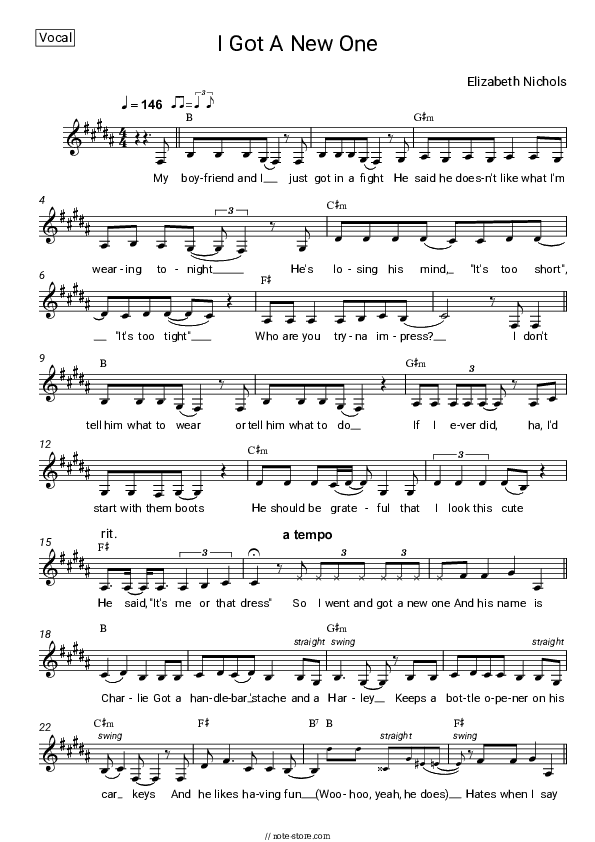 I Got A New One - Elizabeth Nichols Vocal Sheet Music - Vocal