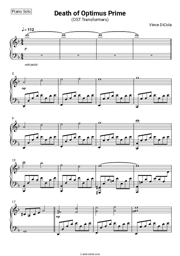 Death of Optimus Prime (OST Transformers) - Vince DiCola Piano Sheet Music - Piano.Solo