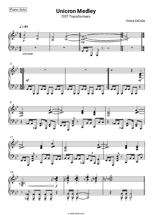 Unicron Medley (OST Transformers) - Vince DiCola Piano Sheet Music - Piano.Solo