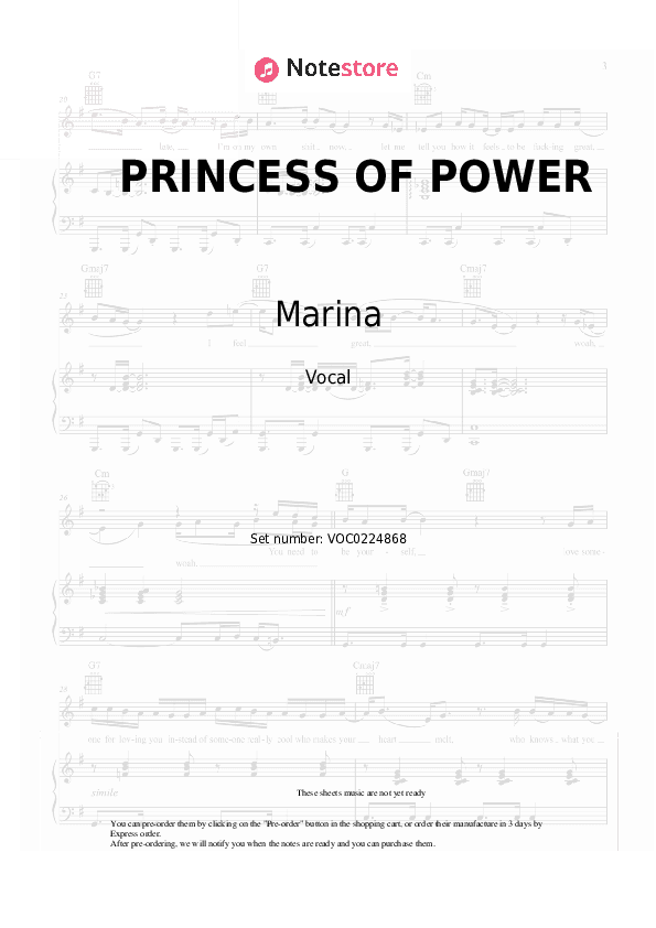 PRINCESS OF POWER - Marina Vocal Sheet Music - Vocal