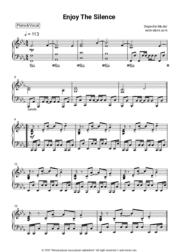 Enjoy the Silence - Depeche Mode Piano Sheet Music with the Voice part - Piano&Vocal