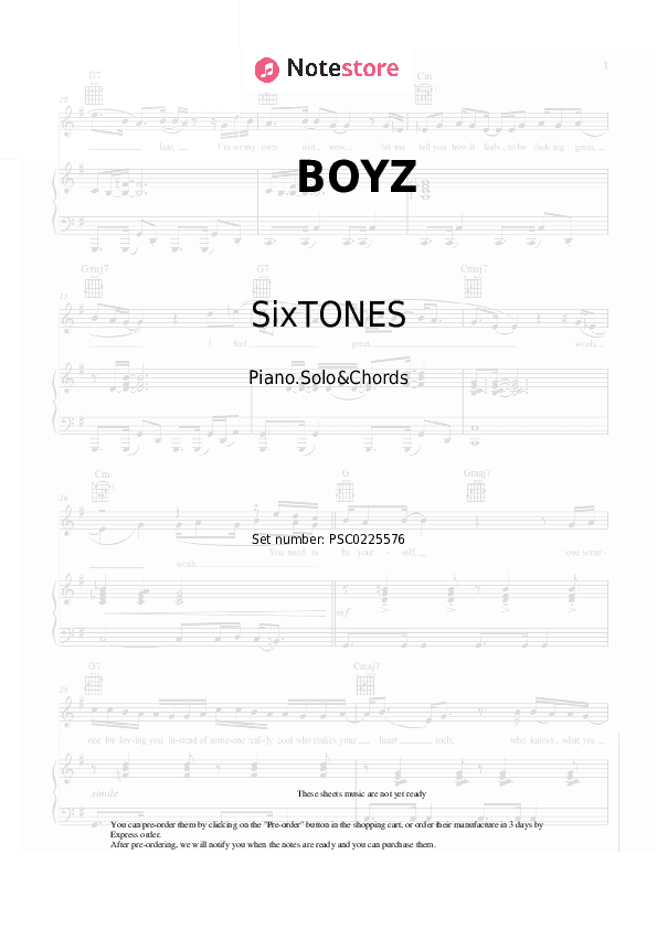 BOYZ - SixTONES Piano Sheet Music and Chords - Piano.Solo&Chords