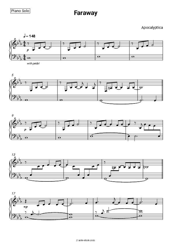 Faraway - Apocalyptica Piano Sheet Music - Piano.Solo