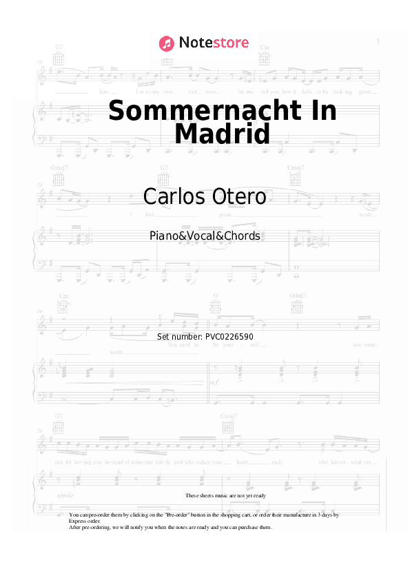 Sommernacht In Madrid - Carlos Otero Piano Sheet Music with the Vocal and Chords - Piano&Vocal&Chords