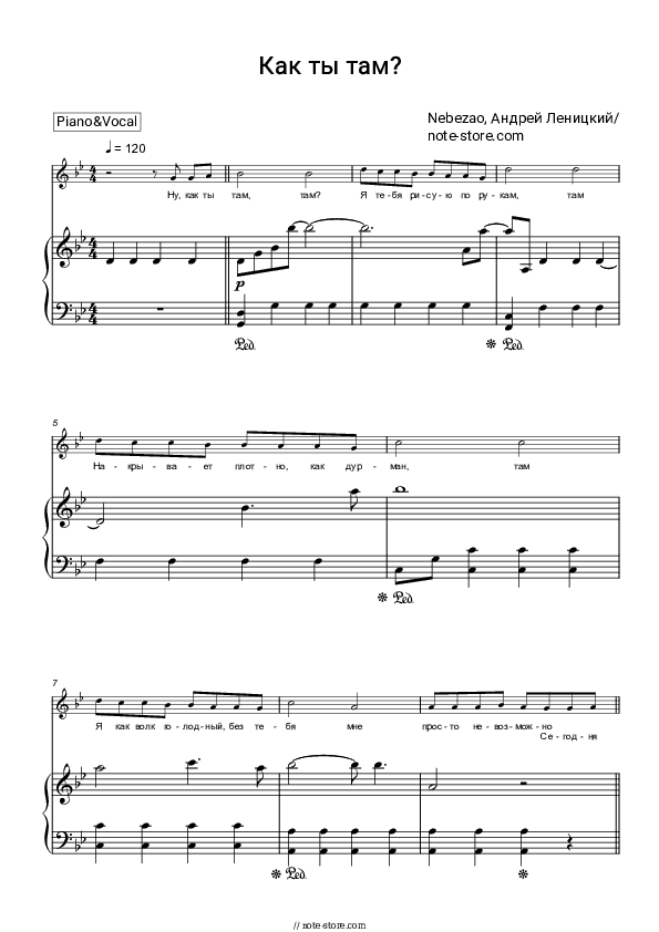 Как ты там? - Andrey Lenitsky, Nebezao Piano Sheet Music with the Voice part - Piano&Vocal