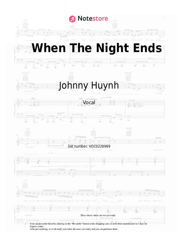 When The Night Ends - Johnny Huynh Vocal Sheet Music - Vocal