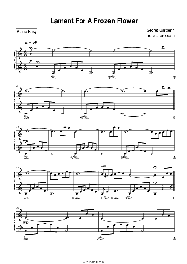 Lament For A Frozen Flower - Secret Garden Piano Sheet Music Easy - Piano.Easy