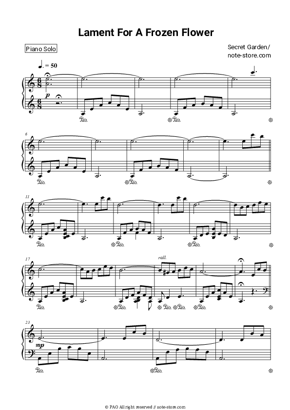 Lament For A Frozen Flower - Secret Garden Piano Sheet Music - Piano.Solo
