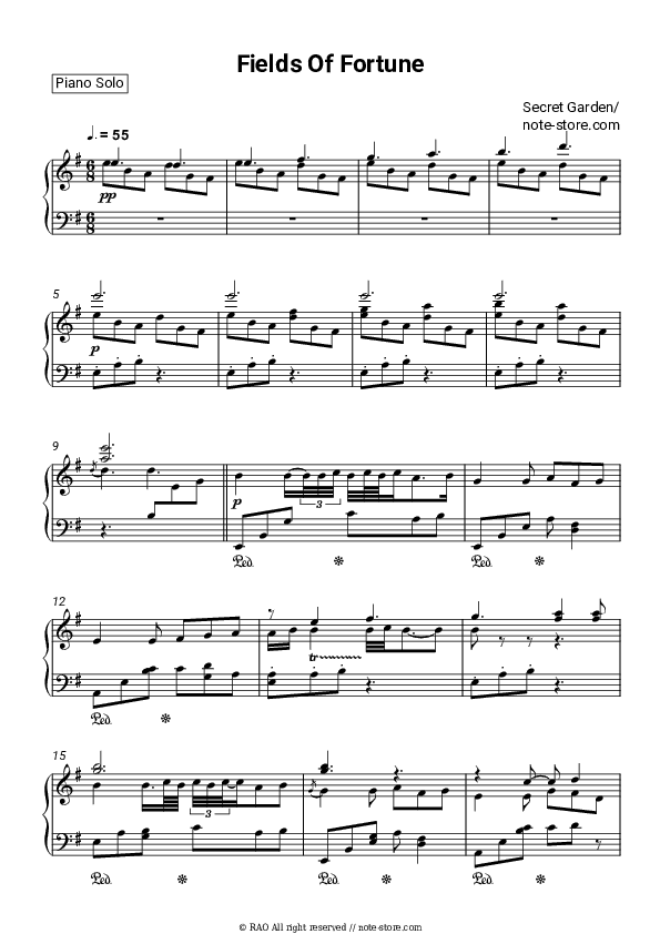 Fields Of Fortune - Secret Garden Piano Sheet Music - Piano.Solo