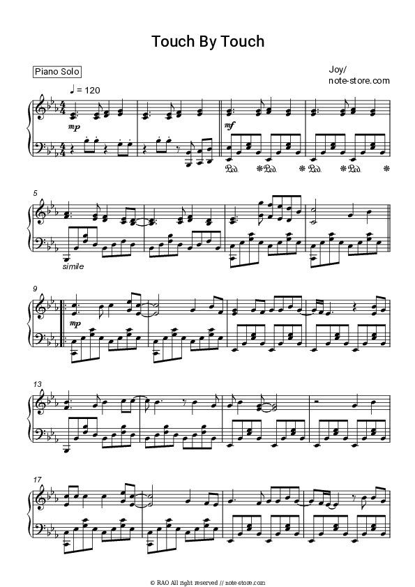 Touch By Touch - Joy Piano Sheet Music - Piano.Solo