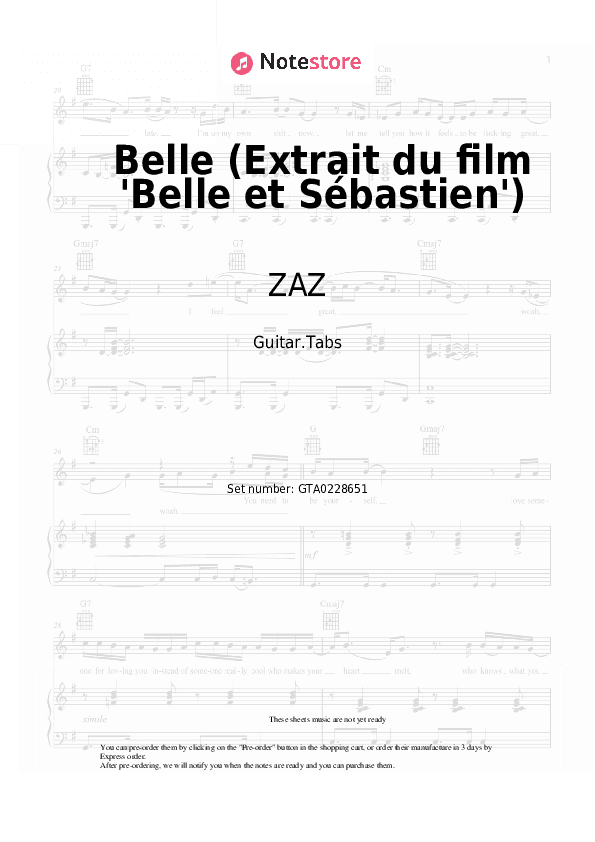 Belle (Extrait du film 'Belle et Sébastien') - ZAZ, Armand Amar Tabs - Guitar.Tabs