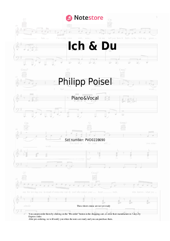 Ich & Du - Philipp Poisel Piano Sheet Music with the Voice part - Piano&Vocal