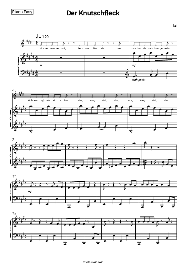 Der Knutschfleck - Ixi Piano Sheet Music Easy - Piano.Easy